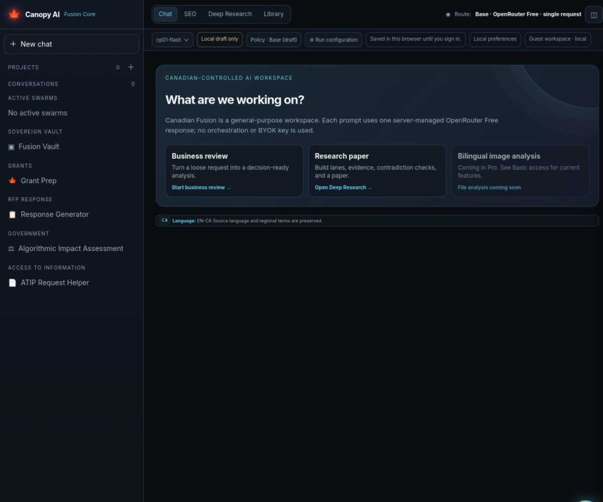 Screenshot of Canopy Digital Fusion workspace