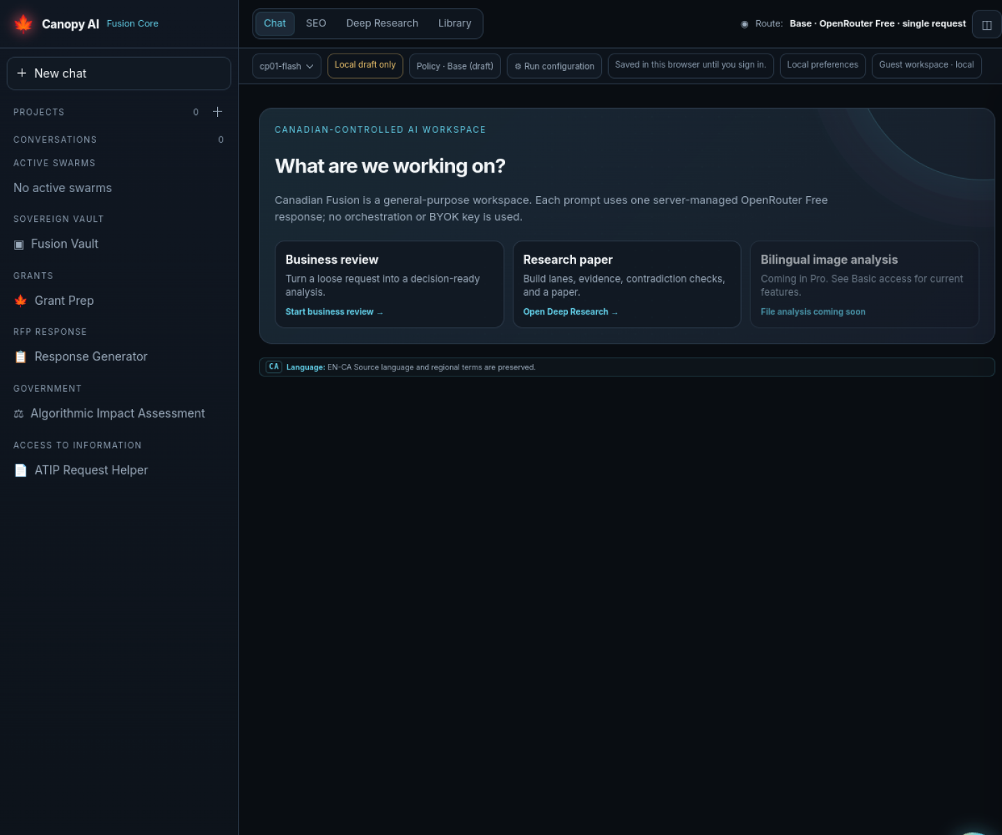 Screenshot of Canopy Digital Fusion workspace