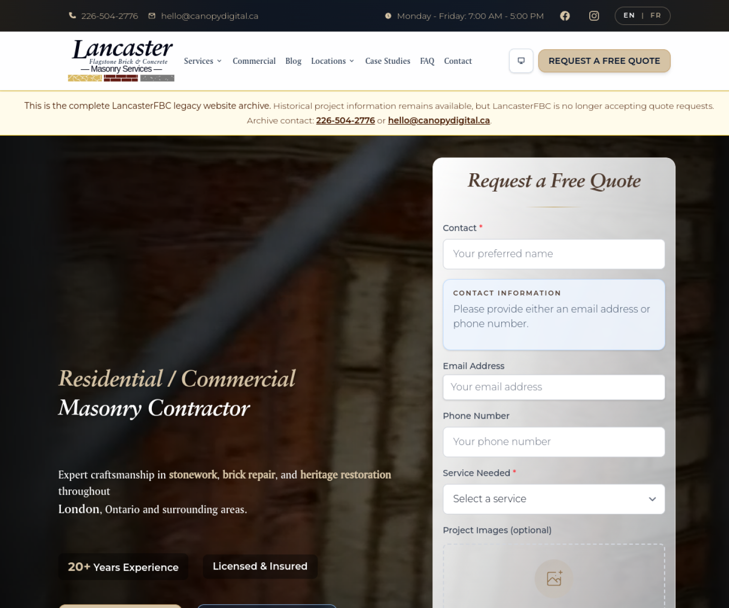 Screenshot of Lancaster FBC website